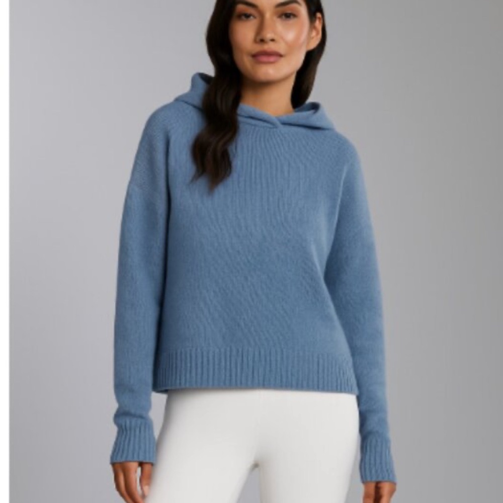 Grayson Wool Cashmere Blue Hooded Sweater, Size XL, NWT